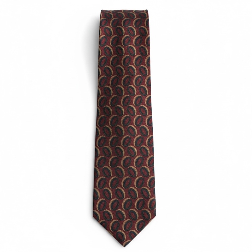 Giorgio Armani Vintage Silk Cravate Oval Print Tie Rust Green Wide